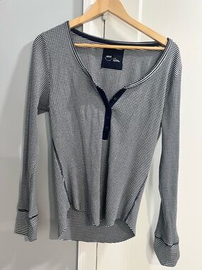 Aerie Blue & White Striped Long Sleeve Henley Top